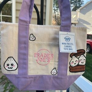 Trader Joe's Mini Pastel Canvas Tote Bag - Cream & Lavender